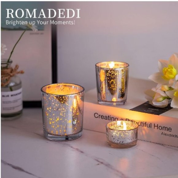 6 pc / 3 sizes - Silver Mercury Glass Tealight / Votive Candle Holder Set - Picture 4 of 9